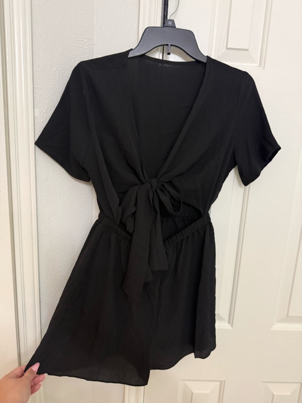 Black Peekaboo Tie Romper